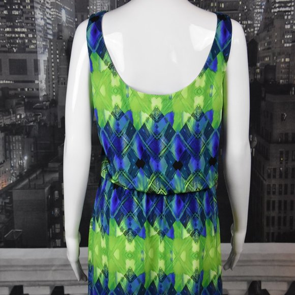 Maggy London size 6 Sleeveless Blue & Green Knee Length Lined Dress - Picture 6 of 10